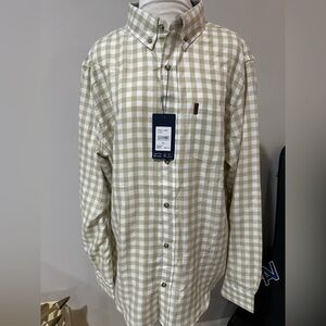 Men's NWT chaps khaki/tan beige gingham oxford shirt XXL